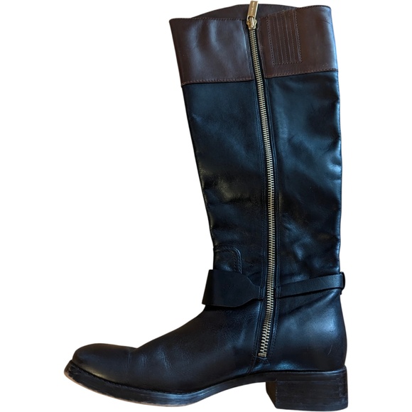 Michael Kors Leather Knee High Riding Boots Black Two Tone Side Zip Sz 6 ST14G - Picture 8 of 11